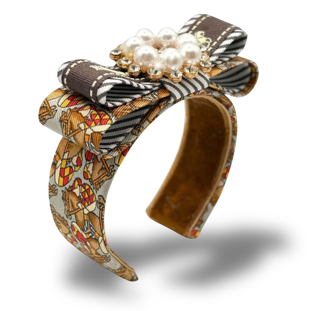 Jockey Pattern Vintage Silk Necktie Cuff Bracelet