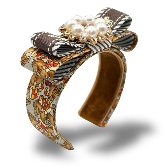 Jockey Pattern Vintage Silk Necktie Cuff Bracelet