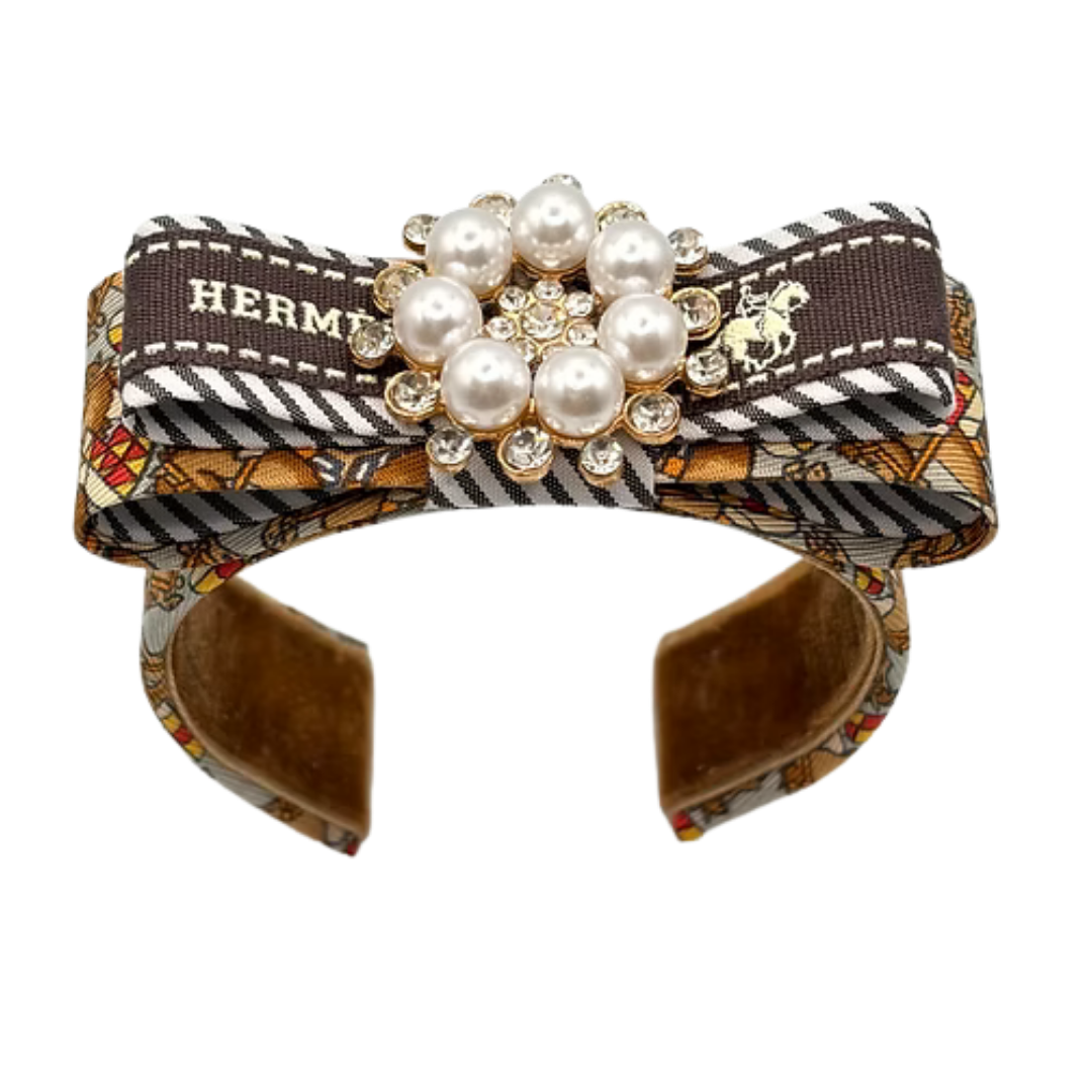 Jockey Pattern Vintage Silk Necktie Cuff Bracelet