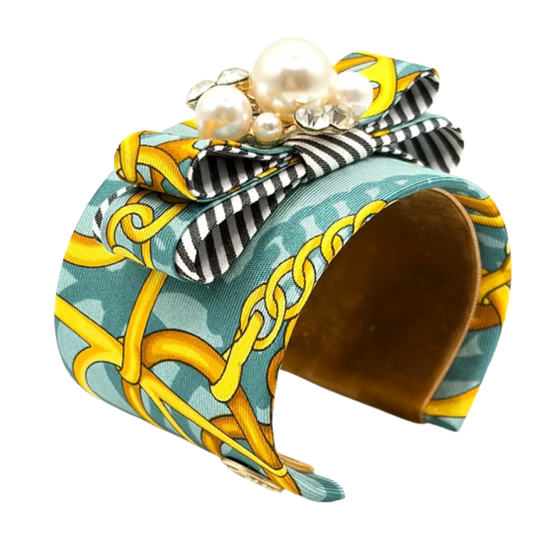 Equestrian Silk Necktie Cuff Bracelet