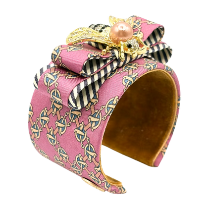 Novelty Print Bumblebee Silk Necktie Cuff Bracelet
