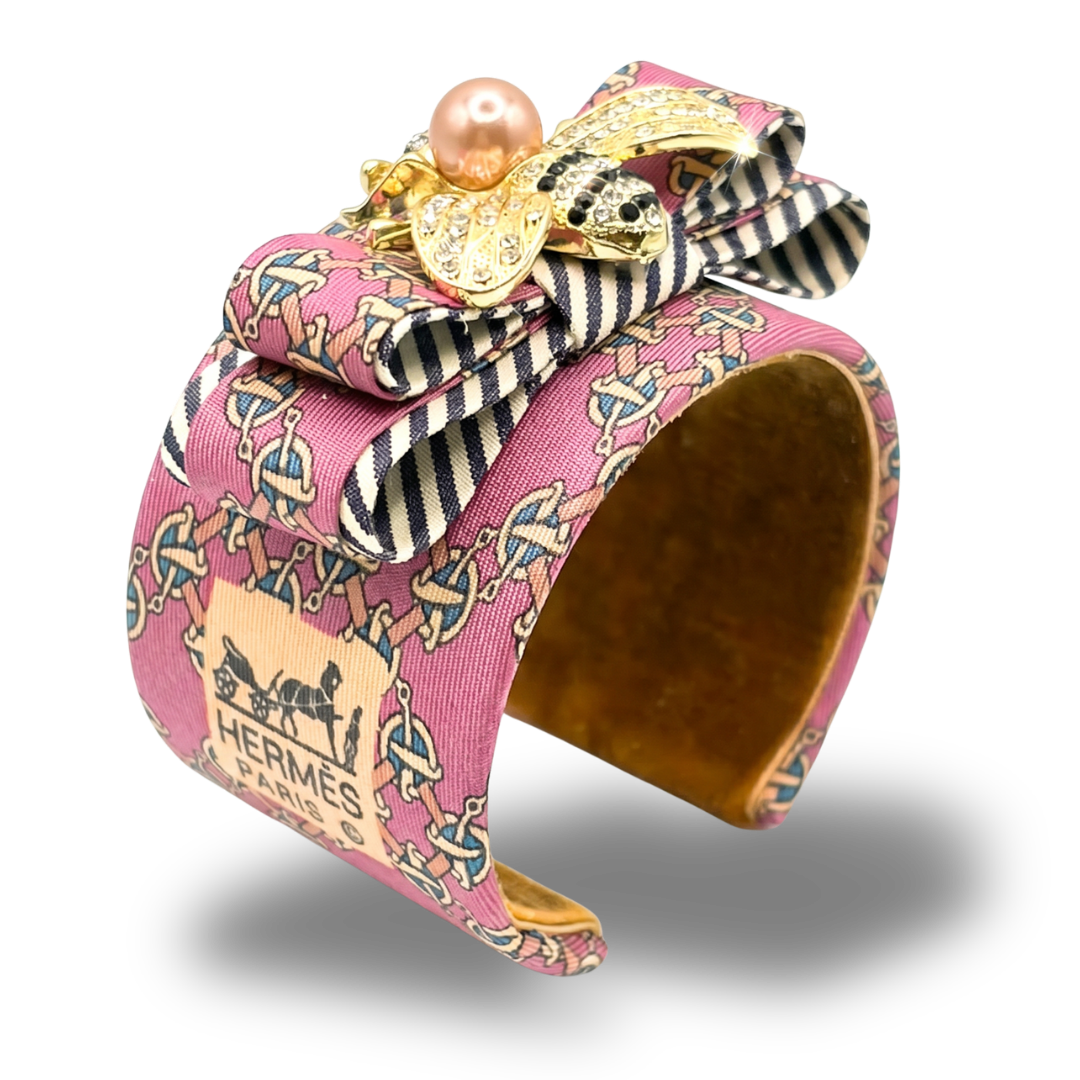 Novelty Print Bumblebee Silk Necktie Cuff Bracelet