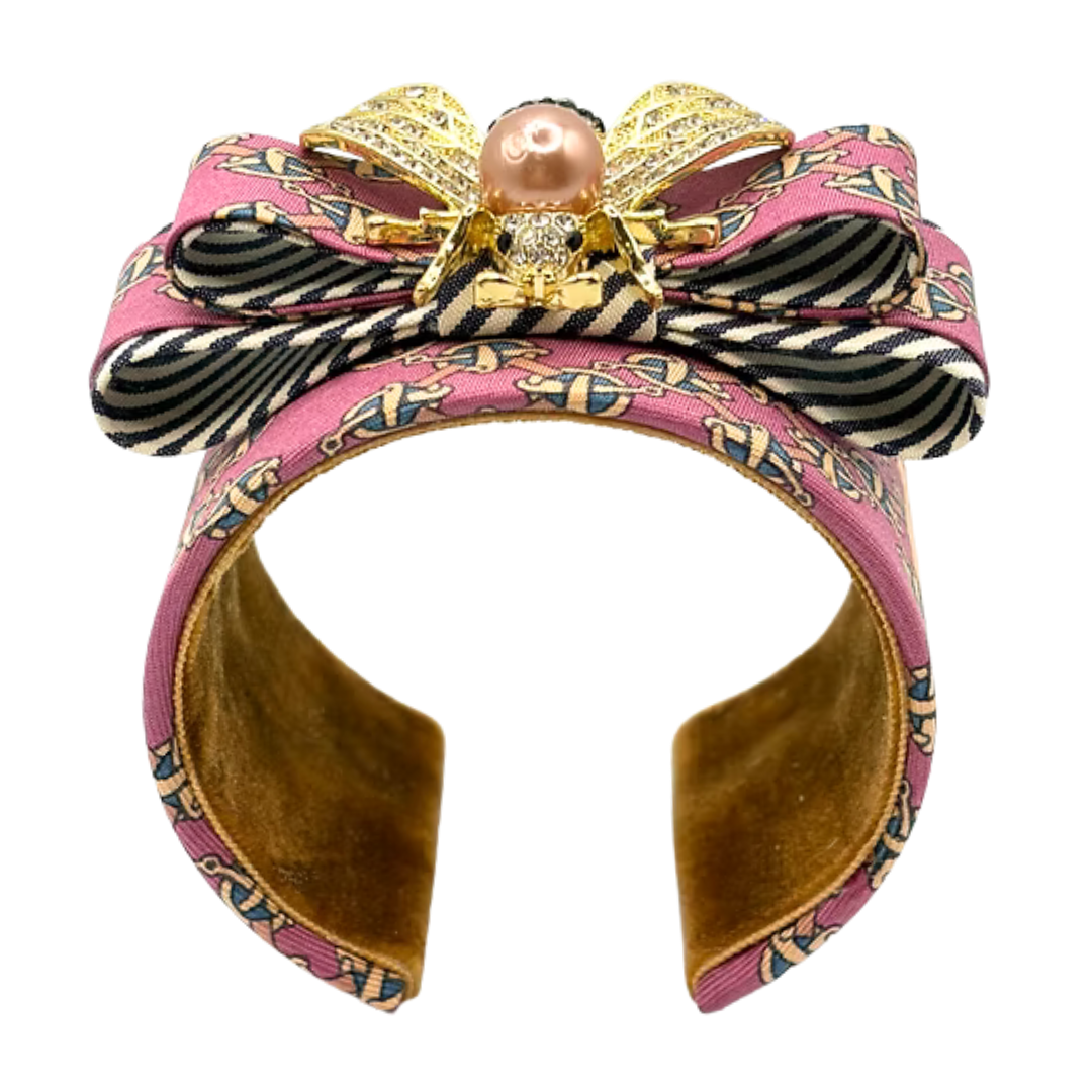 Novelty Print Bumblebee Silk Necktie Cuff Bracelet