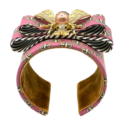 Novelty Print Bumblebee Silk Necktie Cuff Bracelet
