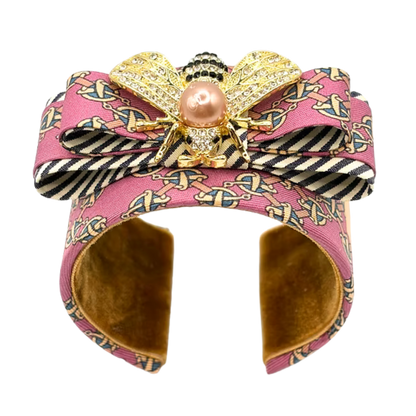 Novelty Print Bumblebee Silk Necktie Cuff Bracelet