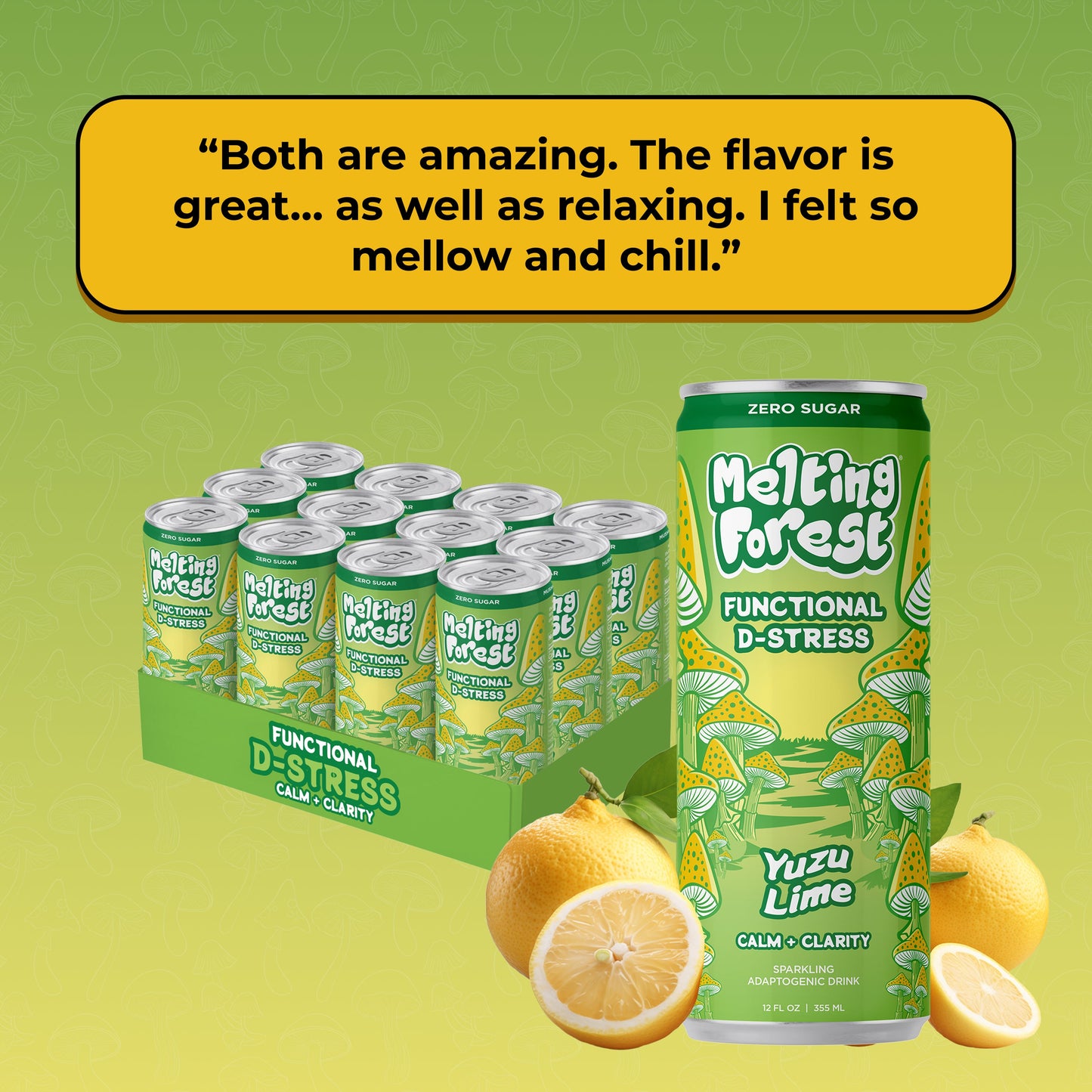 Mushroom D-Stress Drink 12 Pack - Yuzu Lime