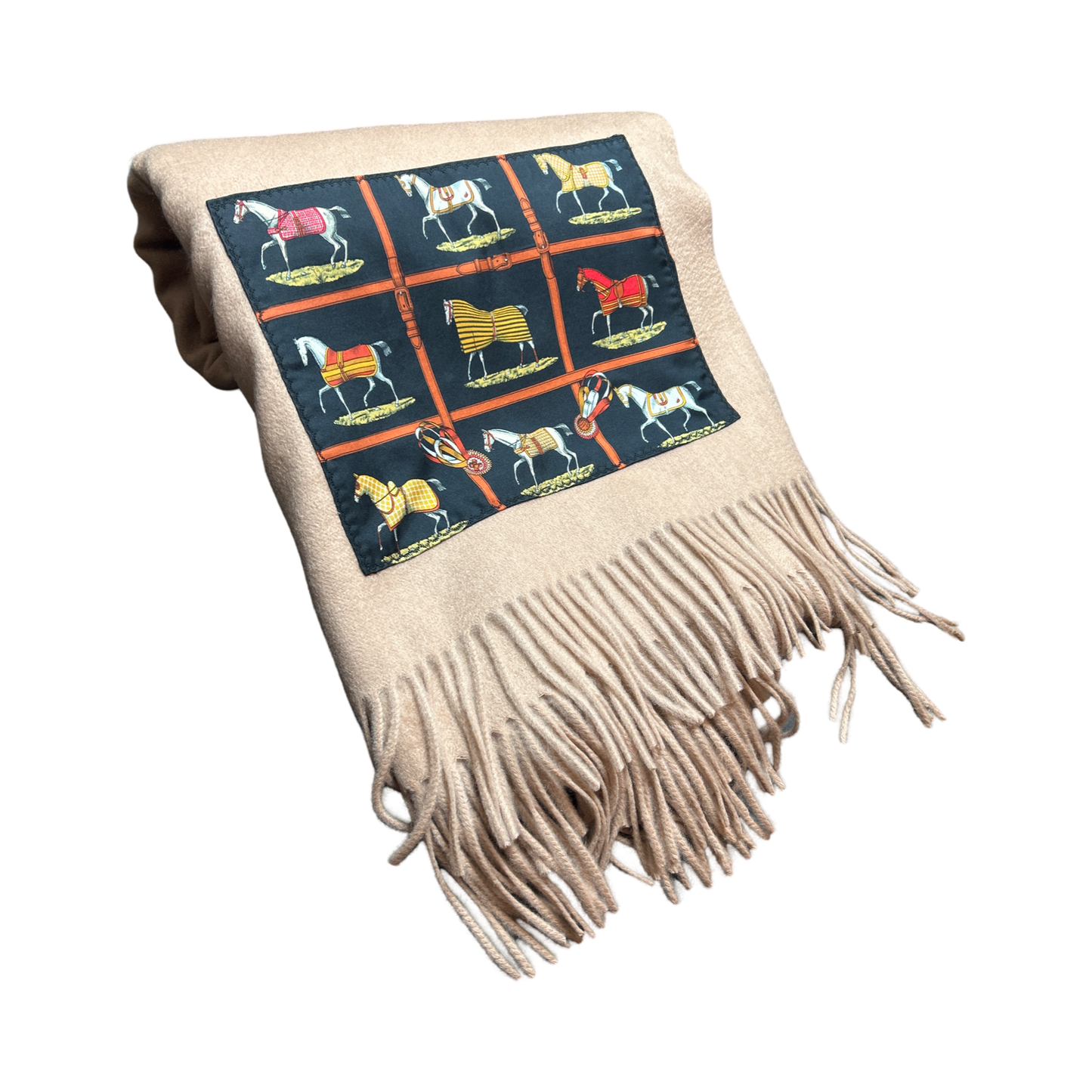 Petites Chevaux Vintage Silk Scarf & Cashmere Throw Blanket