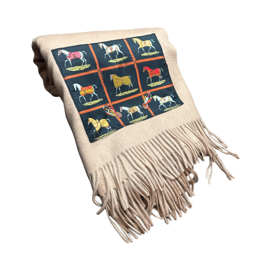 Petites Chevaux Vintage Silk Scarf & Cashmere Throw Blanket
