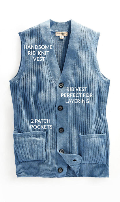 Men's Button Front Rib Knit Sweater Vest with Pockets — Relaxed Fit