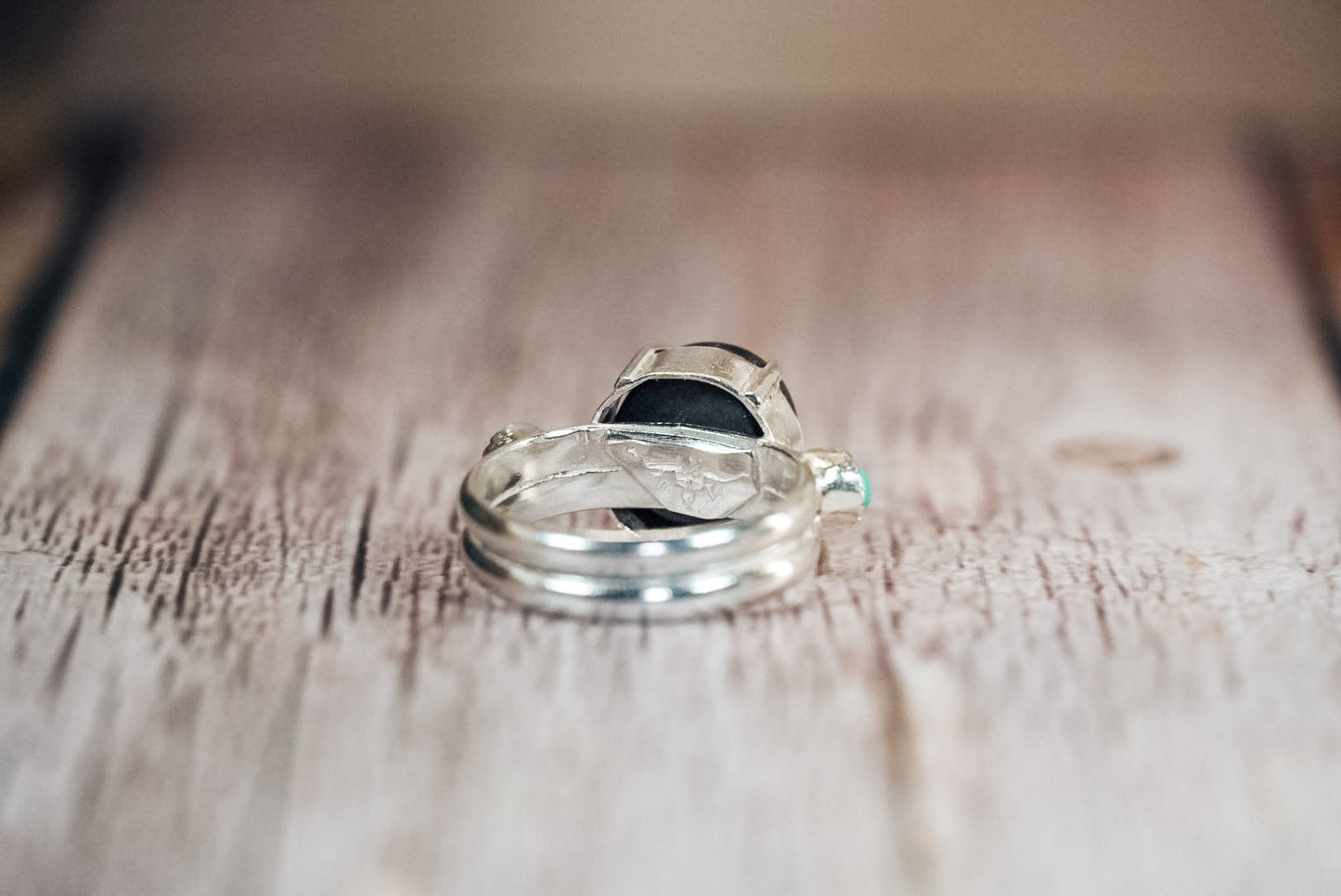 Everyday Weight Handmade Sterling Silver Ring with Star Sapphire + Kingman Turquoise | Western Statement Ring | Size 8.5
