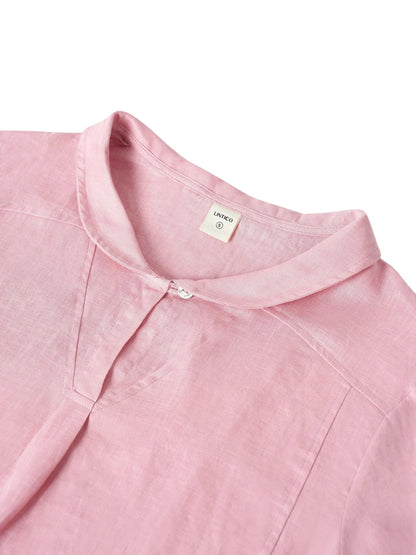 100% Linen Stripe Shawl V-Neck Half Sleeve Top