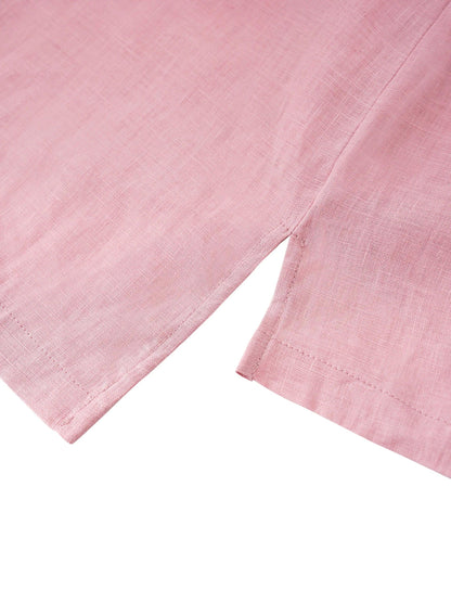 100% Linen Stripe Shawl V-Neck Half Sleeve Top