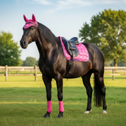 Jumping Horse Saddle Pad with Ear Bonnet and Blushing Boot / Bell Boot option
