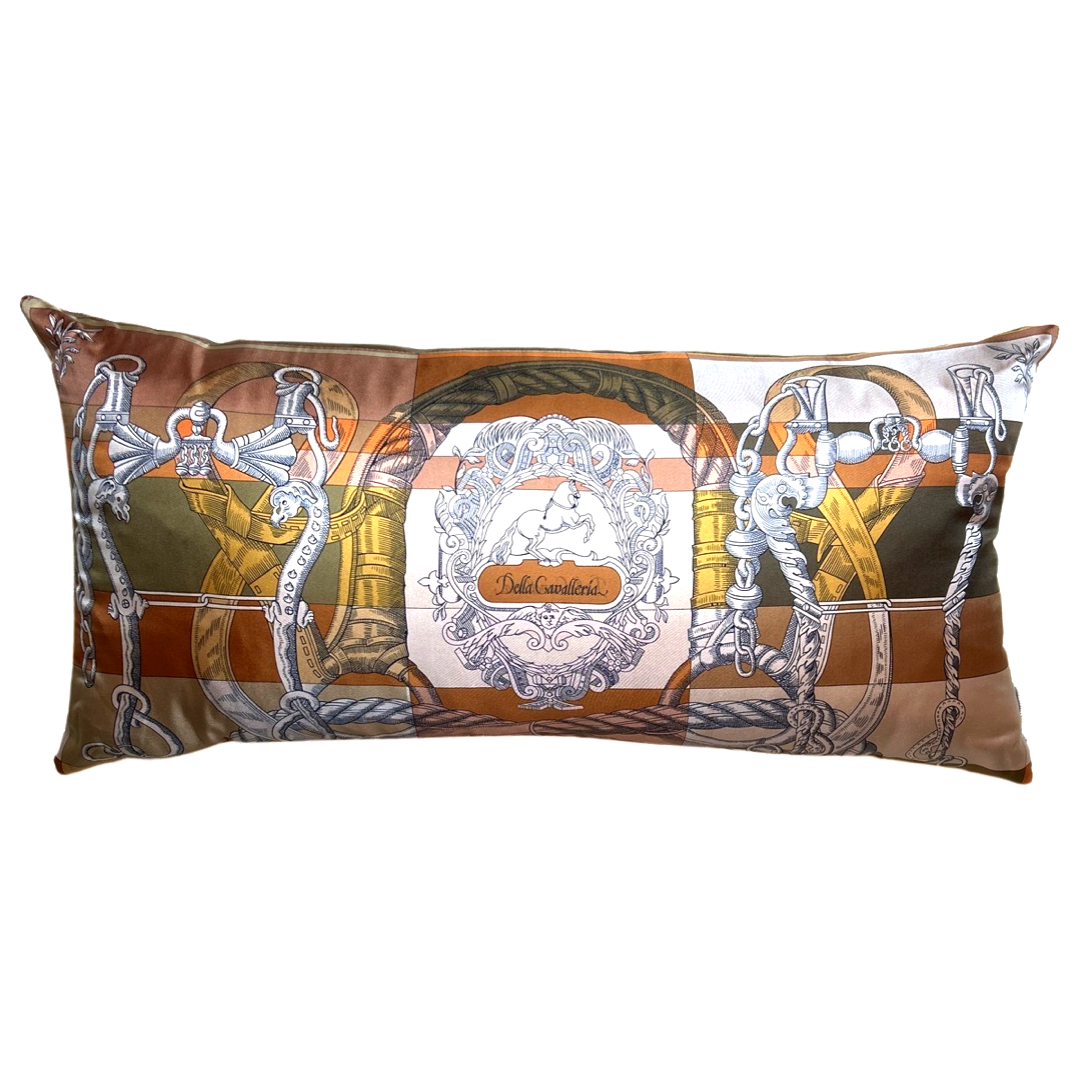Della Cavalleria Vintage Silk Scarf Lumbar Pillows 35"