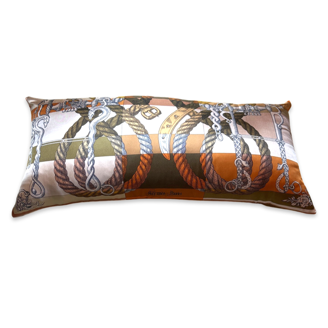 Della Cavalleria Vintage Silk Scarf Lumbar Pillows 35"