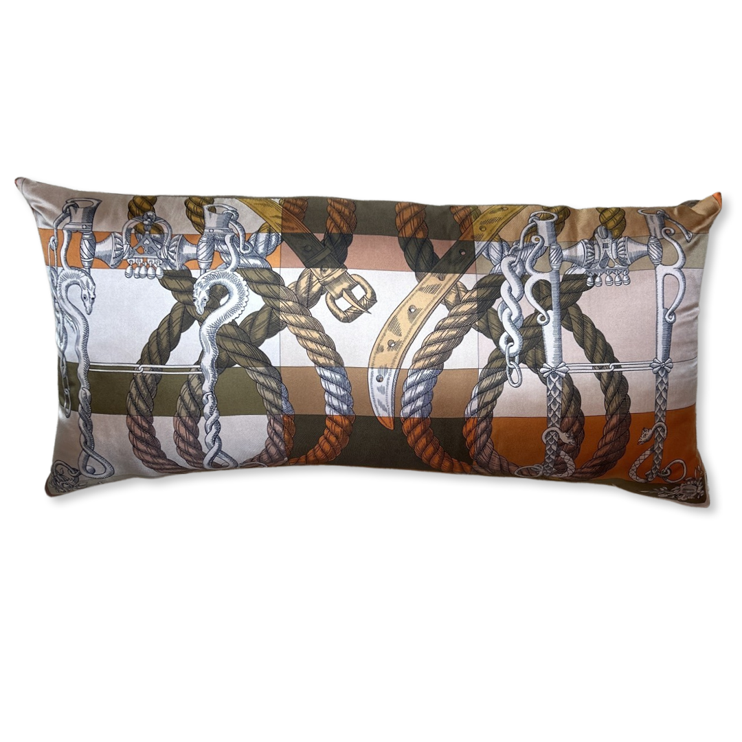Della Cavalleria Vintage Silk Scarf Lumbar Pillows 35"
