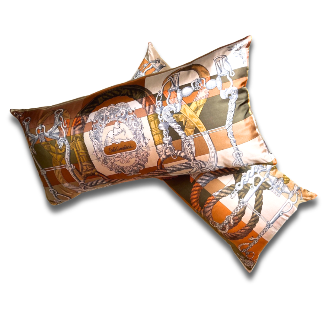Della Cavalleria Vintage Silk Scarf Lumbar Pillows 35"