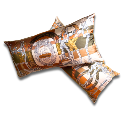 Della Cavalleria Vintage Silk Scarf Lumbar Pillows 35"