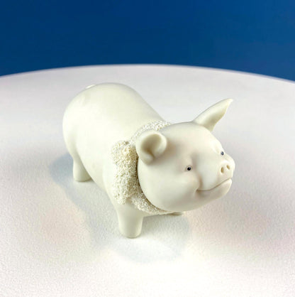Lucky Smiling Pig Figurine by Snow Babies and Department 56. Cute White Porcelain Piglet Wearing Scarf. Holiday Decor. Collectibles.