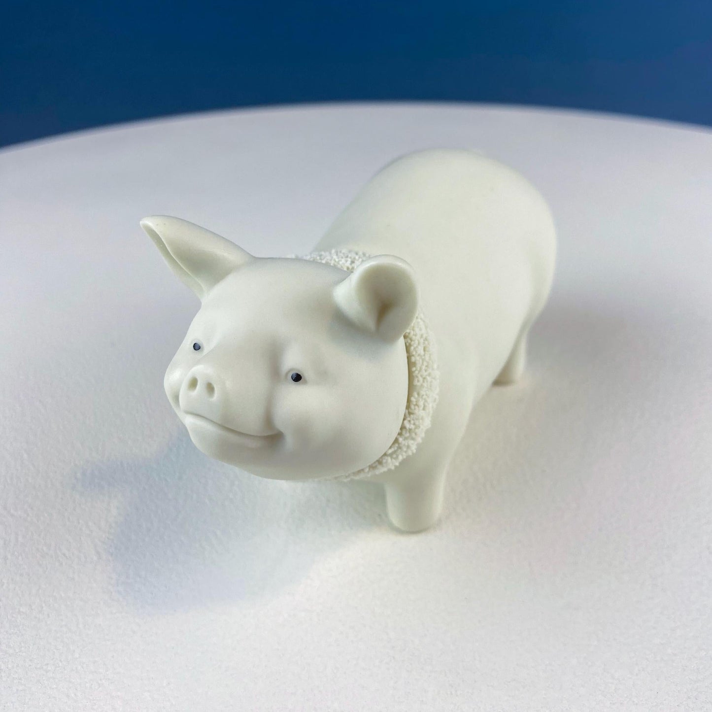 Lucky Smiling Pig Figurine by Snow Babies and Department 56. Cute White Porcelain Piglet Wearing Scarf. Holiday Decor. Collectibles.