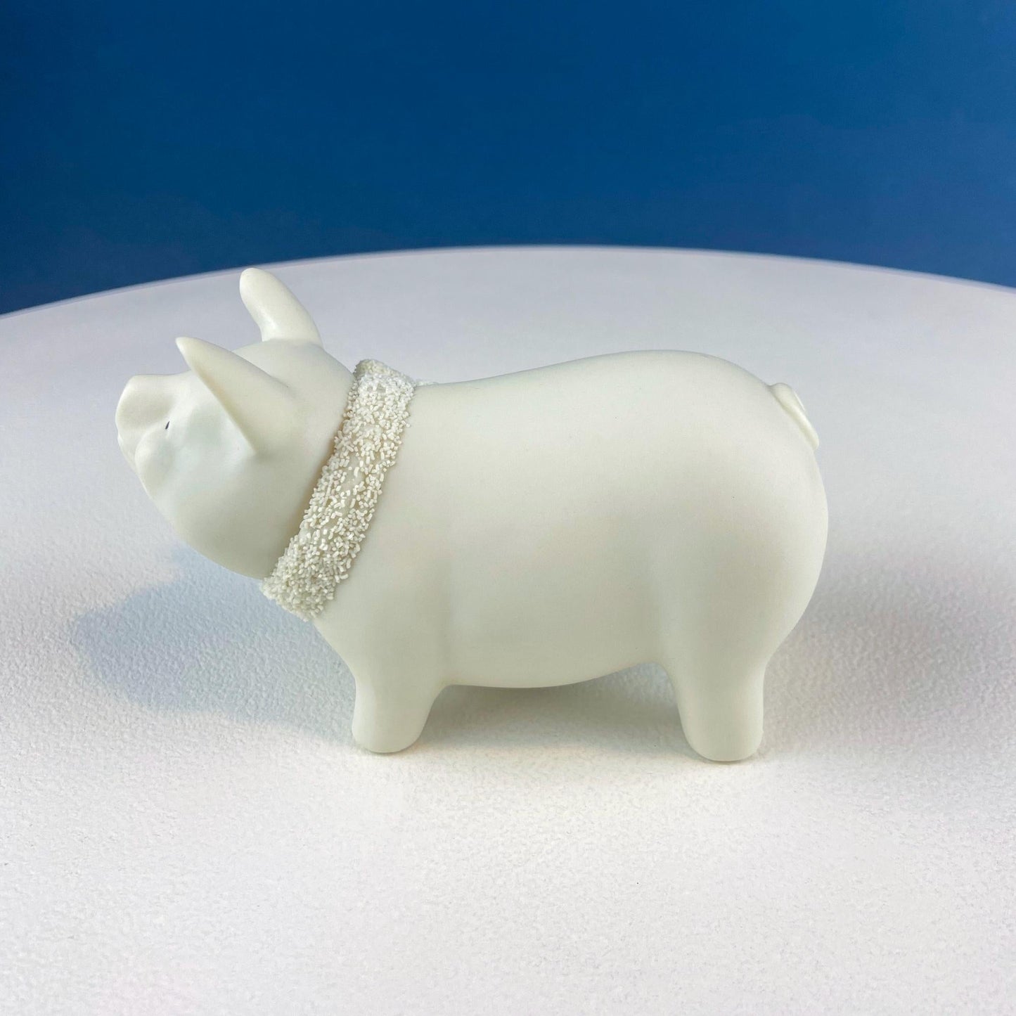 Lucky Smiling Pig Figurine by Snow Babies and Department 56. Cute White Porcelain Piglet Wearing Scarf. Holiday Decor. Collectibles.