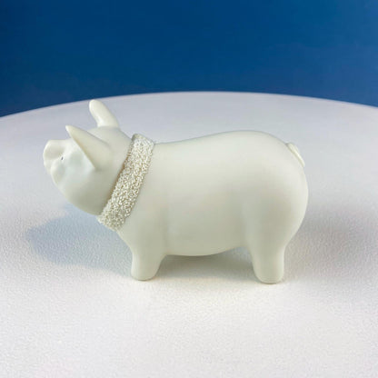 Lucky Smiling Pig Figurine by Snow Babies and Department 56. Cute White Porcelain Piglet Wearing Scarf. Holiday Decor. Collectibles.