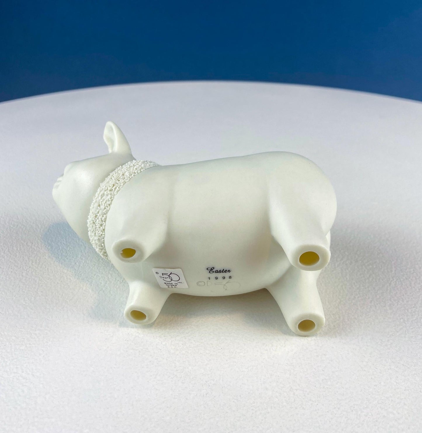 Lucky Smiling Pig Figurine by Snow Babies and Department 56. Cute White Porcelain Piglet Wearing Scarf. Holiday Decor. Collectibles.