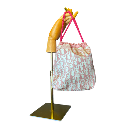 Trotter Pink Vintage Silk Scarf Drawstring Crossbody Bag
