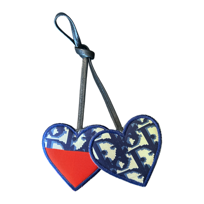 Trotter Blue Silk Scarf Double Heart Bag Charm