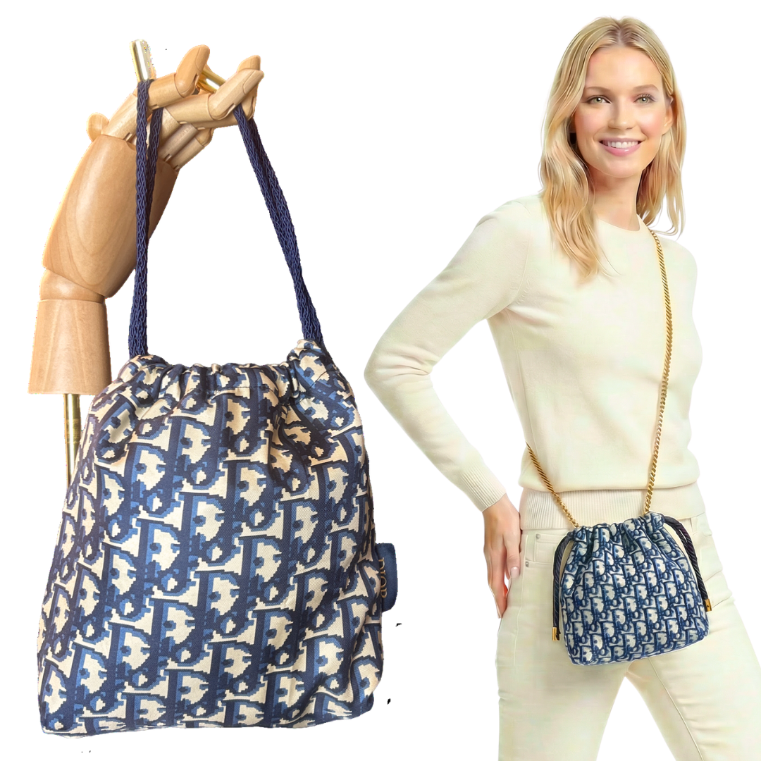 Trotter Blue Vintage Scarf Drawstring Crossbody Bag