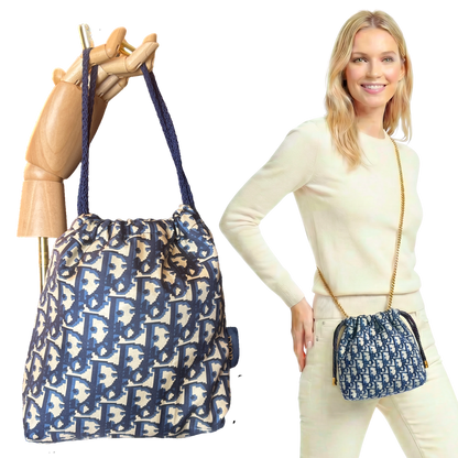 Trotter Blue Vintage Scarf Drawstring Crossbody Bag