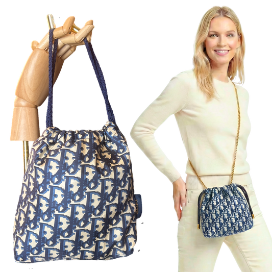 Trotter Blue Vintage Scarf Drawstring Crossbody Bag