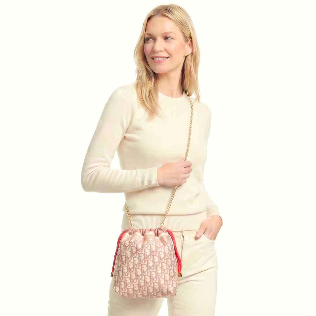 Trotter Pink Vintage Silk Scarf Drawstring Crossbody Bag