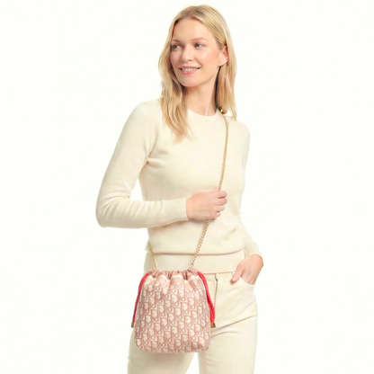 Trotter Pink Vintage Silk Scarf Drawstring Crossbody Bag