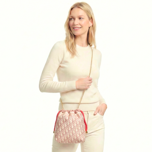 Trotter Pink Vintage Silk Scarf Drawstring Crossbody Bag