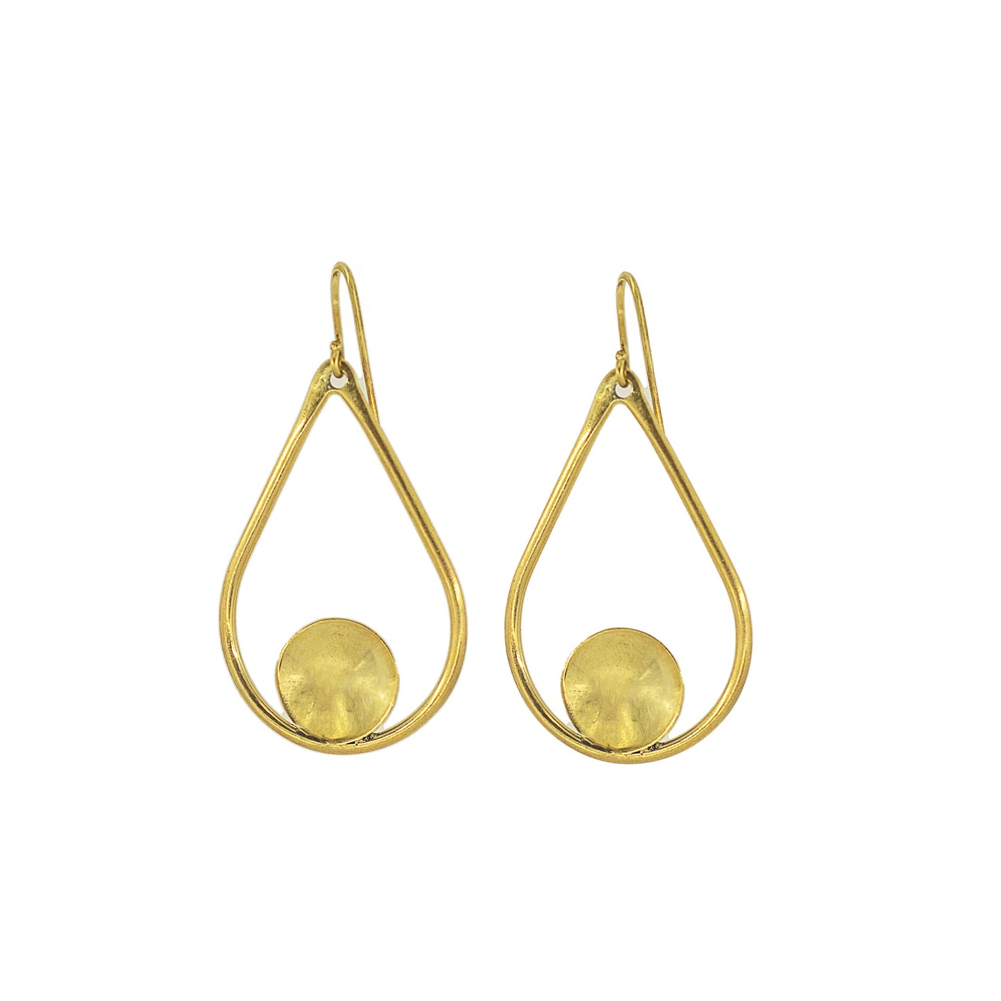 Open Teardrop with Disc Brass Earrings | Shani