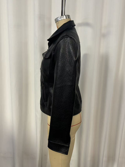 Vintage Washed PU Leather Biker Jacket | Slim Fit Moto Zip | Black