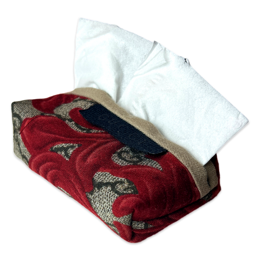 GG Logo Arabesque Red Vintage Scarf Travel Tissue Pouch