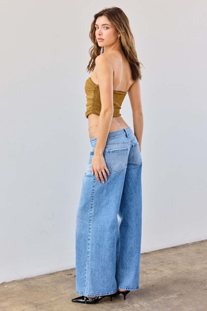 Low Waist Stone wash Baggy Wide Leg Jeans