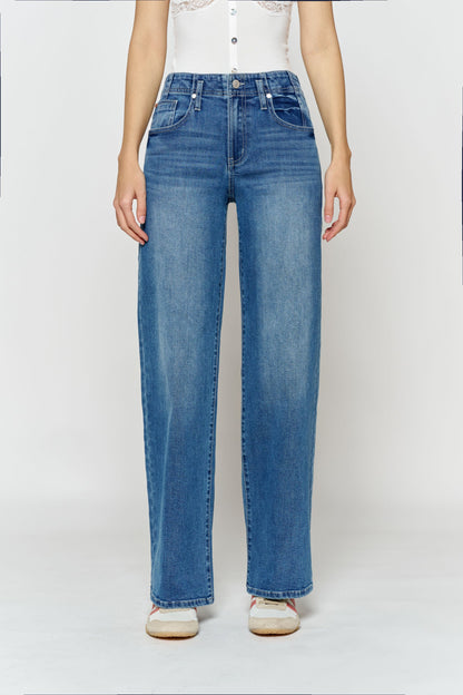 High Rise Wide Leg Jeans with Corset Waist Detail