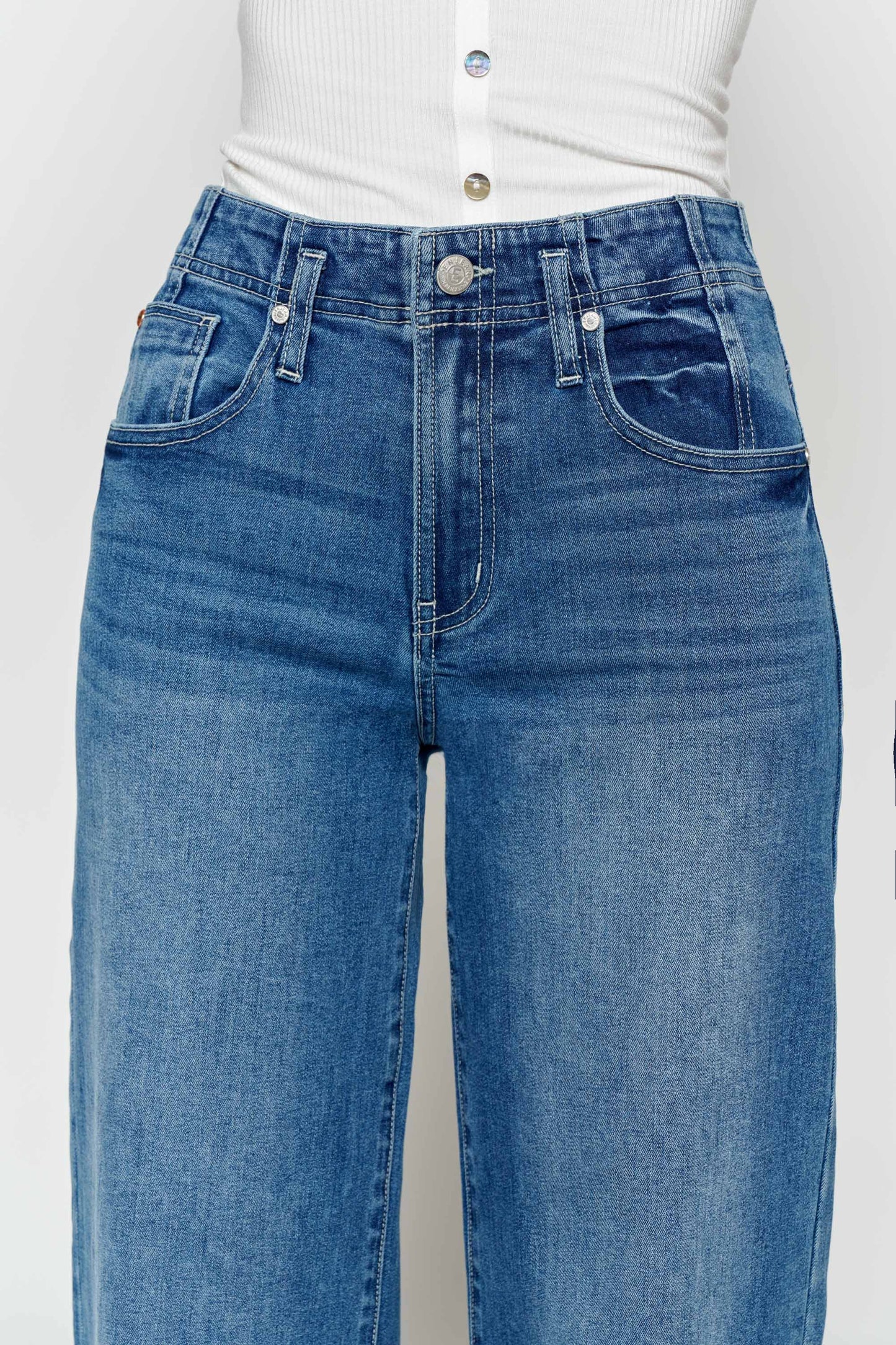 High Rise Wide Leg Jeans with Corset Waist Detail