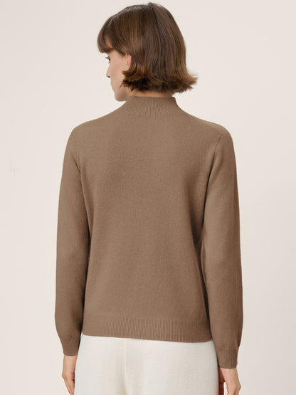 Premium Cashmere Blend Hand-Finished Seamless Mock Neck Ribbed Sweater RHEA