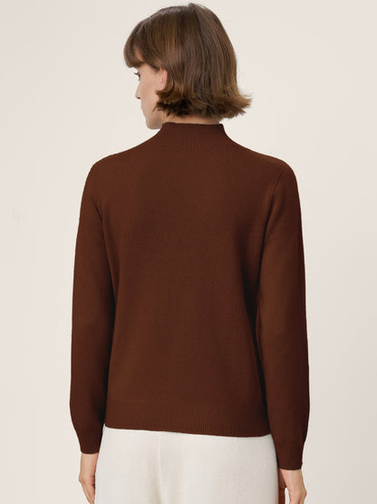 Premium Cashmere Blend Hand-Finished Seamless Mock Neck Ribbed Sweater RHEA