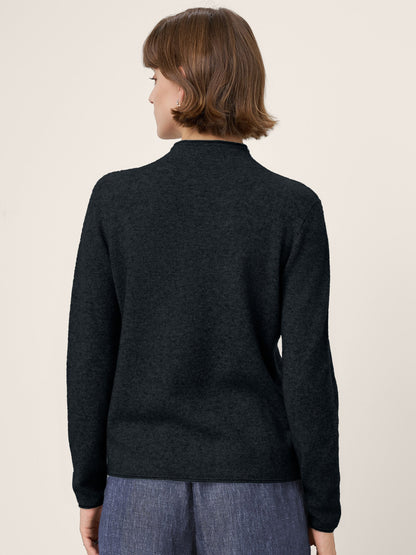 Premium Cashmere Blend Hand-Finished Seamless Mock Neck Lettuce Edge Sweater ZELIE
