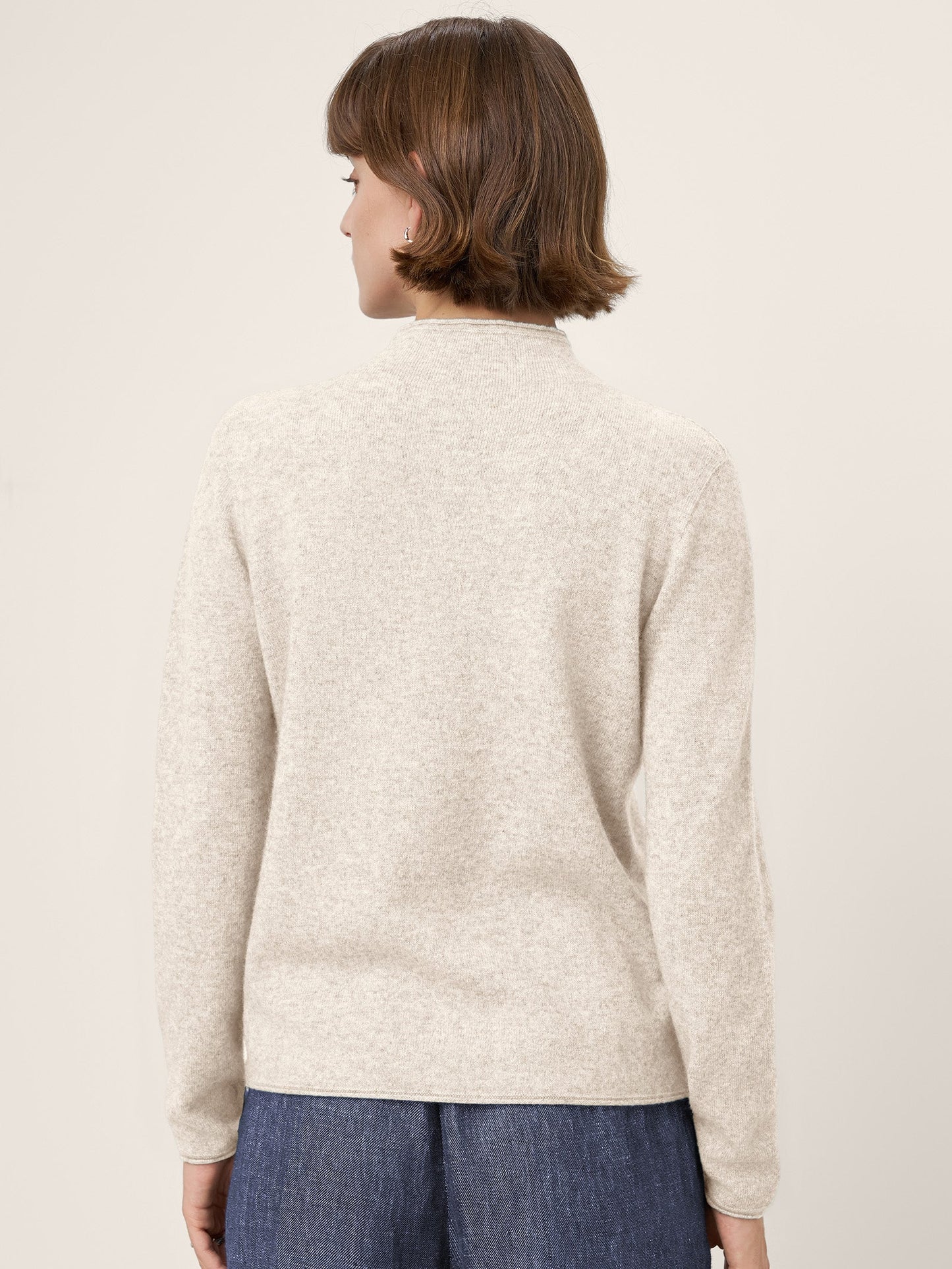 Premium Cashmere Blend Hand-Finished Seamless Mock Neck Lettuce Edge Sweater ZELIE