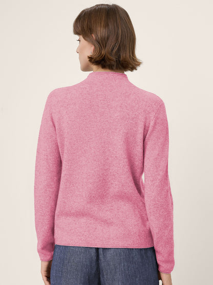 Premium Cashmere Blend Hand-Finished Seamless Mock Neck Lettuce Edge Sweater ZELIE