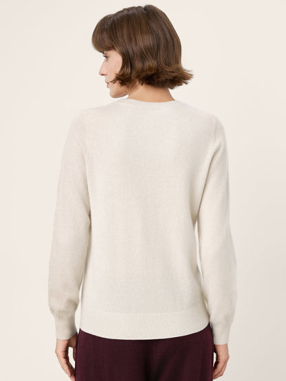 100% Mongolian Cashmere Seamless Ribbed Trims Crewneck Sweater TAWNY