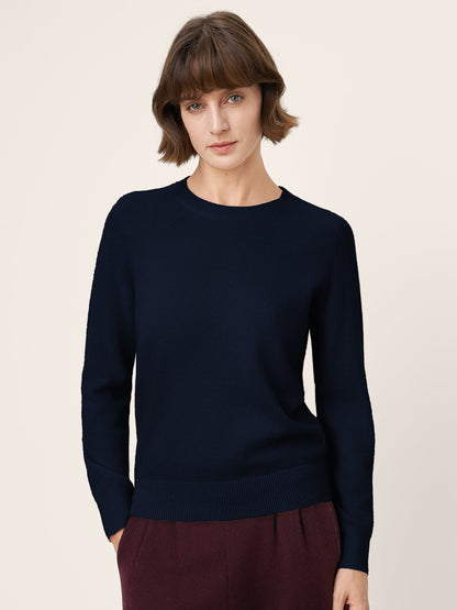 100% Mongolian Cashmere Seamless Ribbed Trims Crewneck Sweater TAWNY