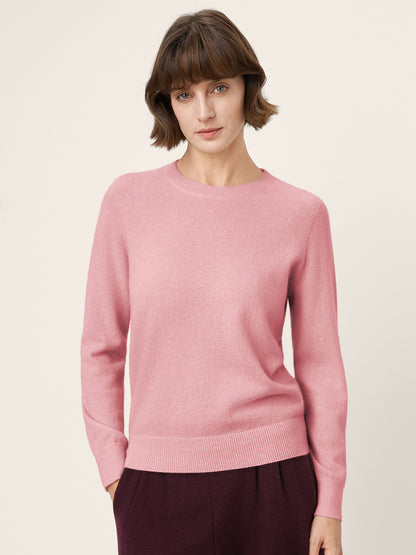 100% Mongolian Cashmere Seamless Ribbed Trims Crewneck Sweater TAWNY