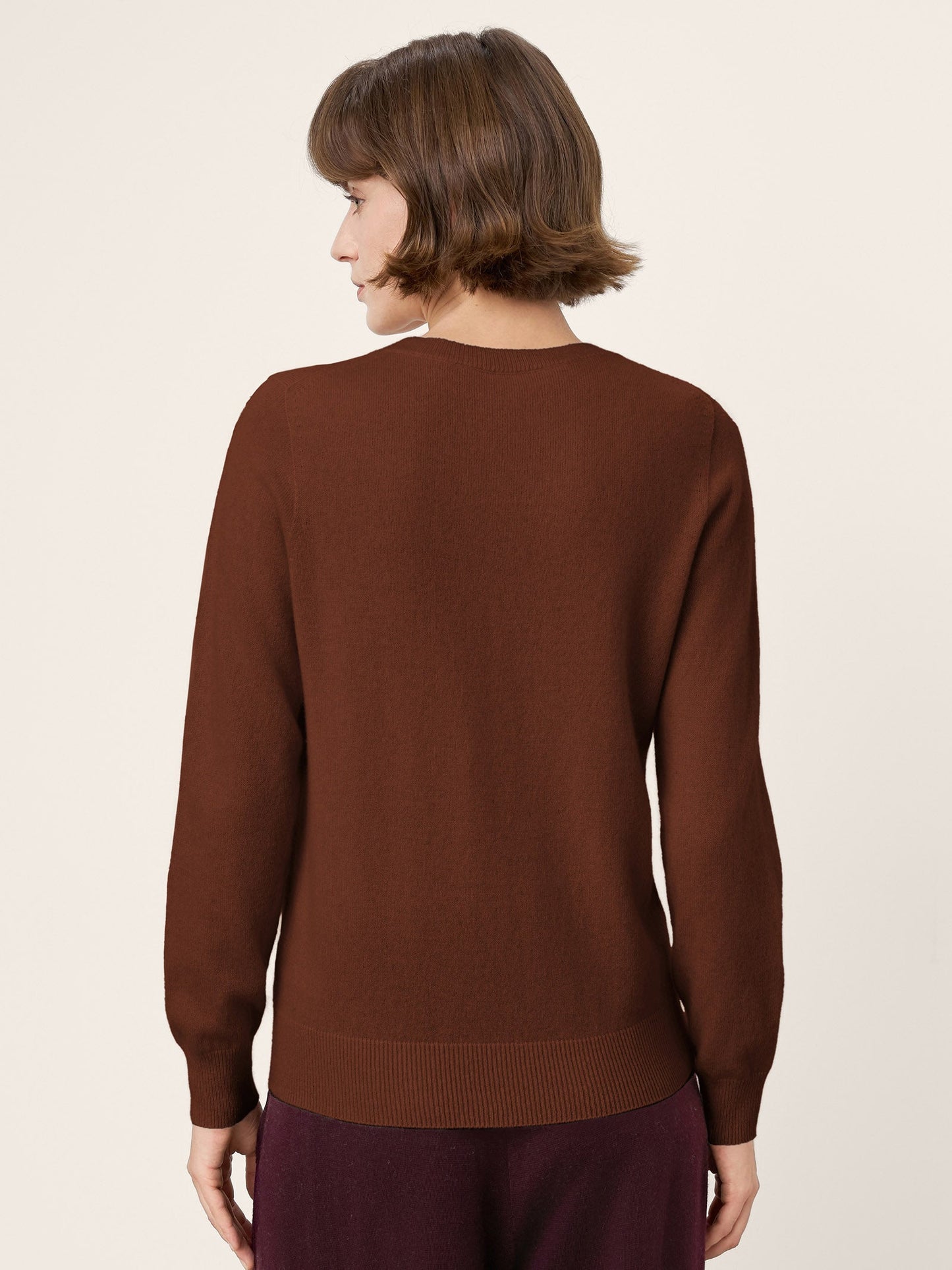 100% Mongolian Cashmere Seamless Ribbed Trims Crewneck Sweater TAWNY